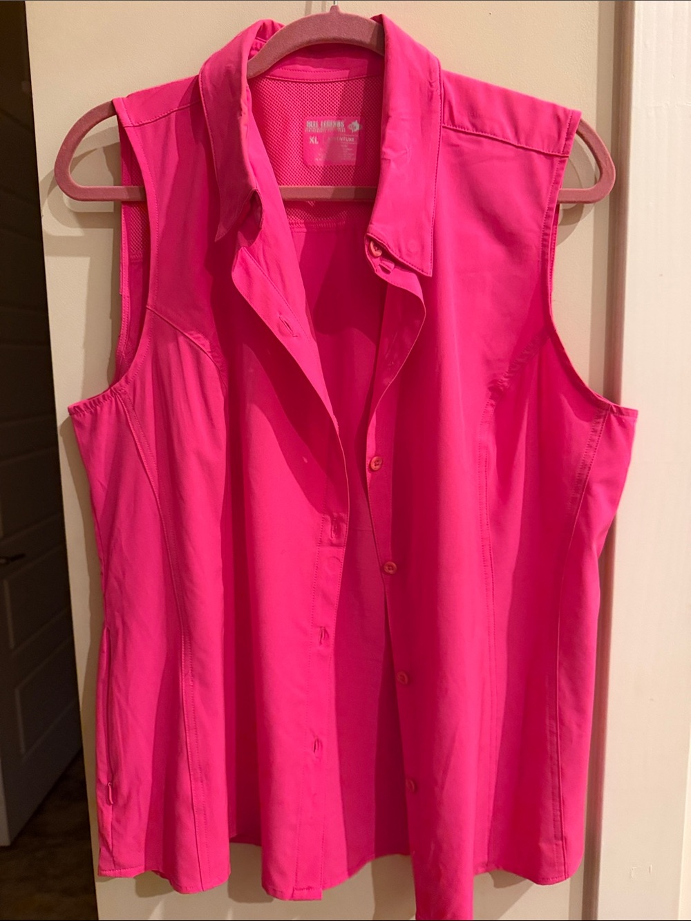 Reel Legends Sleeveless Button-Down Top in Hot Pink